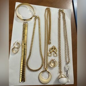 Monet Gold Bracelet, Necklace and earring Set. 8 pieces total.